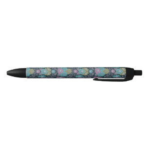 Dark Blue, Green & Purple Floral Pen