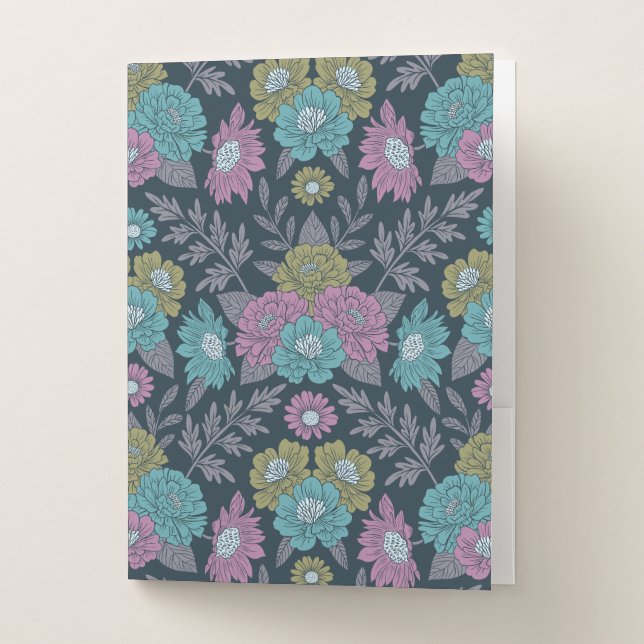 Dark Blue, Green & Purple Floral Pocket Folder (Front)