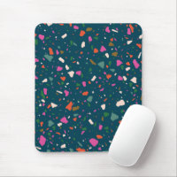 Dark Blue Green with Pink Orange Teal Terrazzo