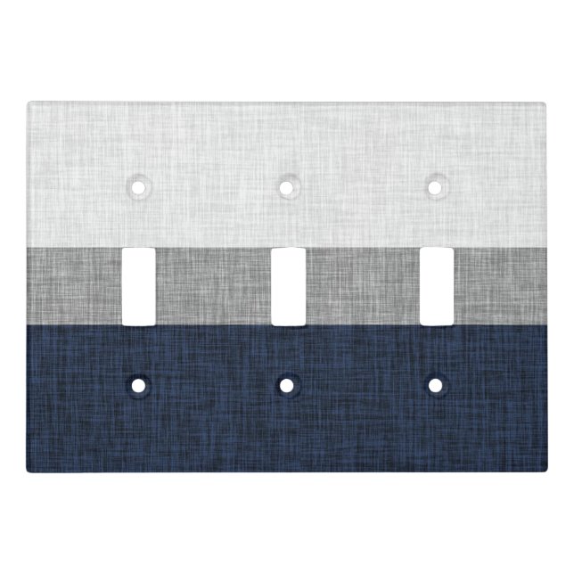 Dark Blue Grey Ash White Simple Stripe Light Switch Cover (Front)