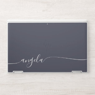 Dark Blue Grey Elegant Glam Signature Style Name HP Laptop Skin