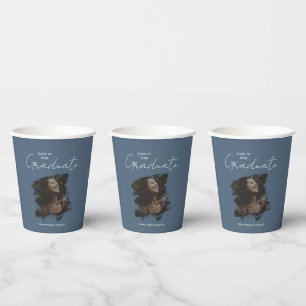 Dark Blue Grey Graduation Customizable Photo Text Paper Cups
