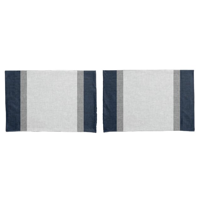 Dark Blue Grey Simple Stripe Abstract Pillow Case (Front-Set)