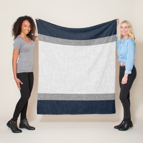 Dark Blue Grey Stripe Burlap Weave Print Fleece Blanket