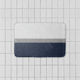 Dark Blue Grey White Simple Stripe Crosshatch Bath Mat