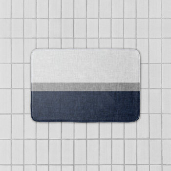 Dark Blue Grey White Simple Stripe Crosshatch Bath Mat by artbyjocelyn at Zazzle