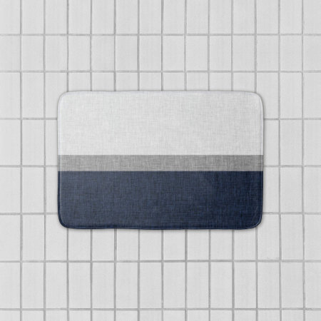 Dark Blue Grey White Simple Stripe Crosshatch Bath Mat
