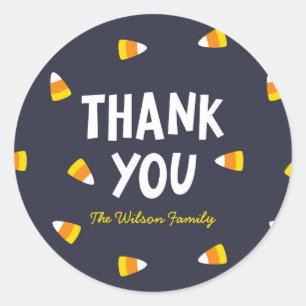 Dark Blue Halloween Candy Corn Thank You Classic Round Sticker