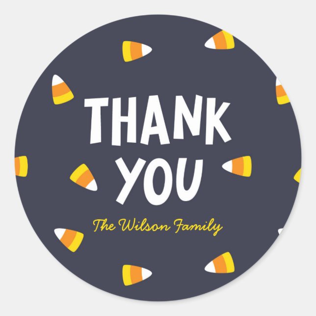 Dark Blue Halloween Candy Corn Thank You Classic Round Sticker (Front)