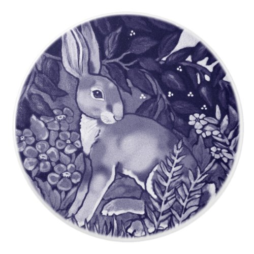 Dark Blue Hare Rabbit in Forest William Morris  Ce Ceramic Knob