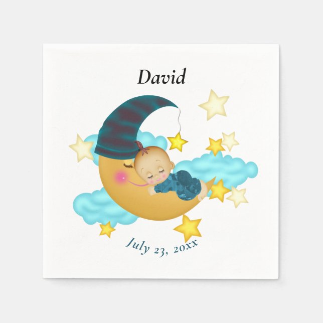 Dark Blue Hat Baby on a Moon Napkins (Front)