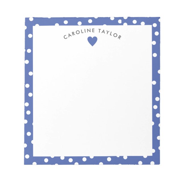 Dark Blue Heart & Dots Cute Girly Custom Notepad (Front)
