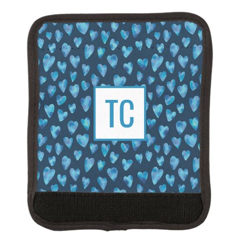 Dark Blue Heart Monogrammed Luggage Handle Wrap