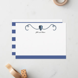 Dark Blue Heart Shapes and Classic Stripes Note Ca