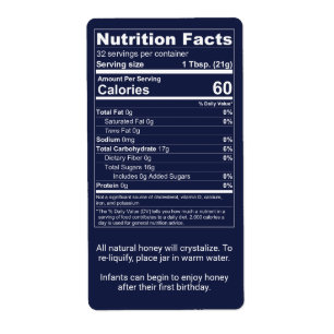 Dark Blue Honey Jar Nutrition Facts Label