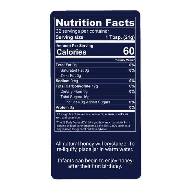 Dark Blue Honey Jar Nutrition Facts Label (Front)