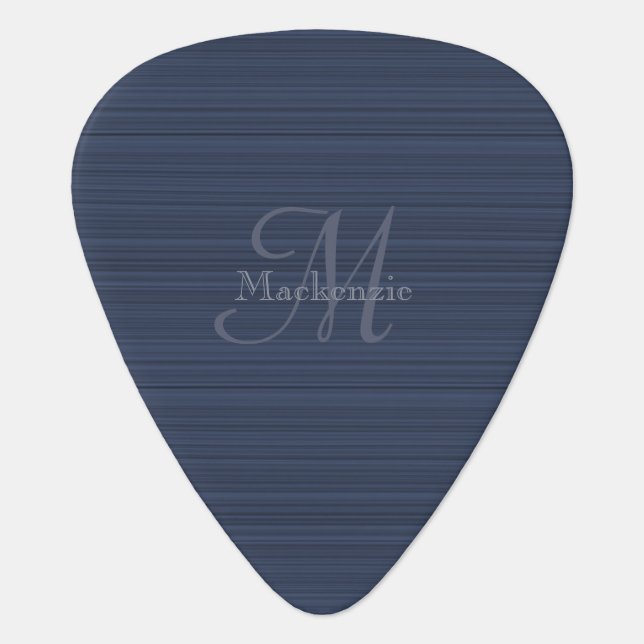 Dark Blue Horizontal Stripes Custom Monogram Name Guitar Pick (Front)