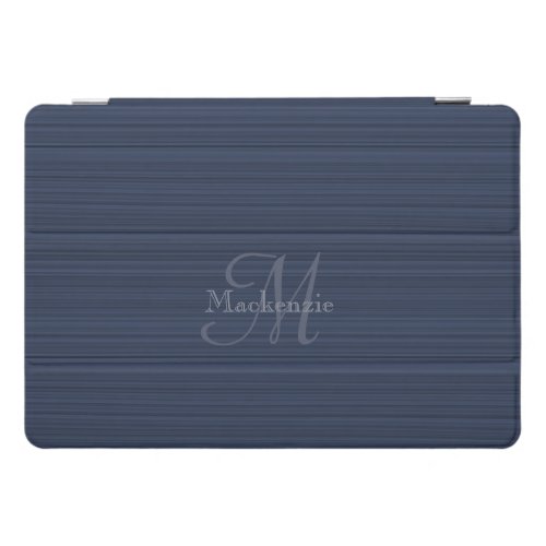 Dark Blue Horizontal Stripes Custom Monogram Name iPad Pro Cover
