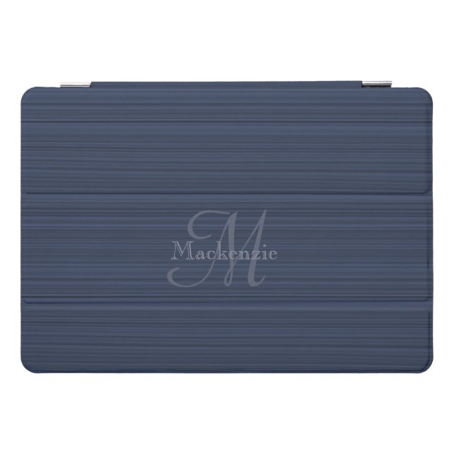 Dark Blue Horizontal Stripes Custom Monogram Name iPad Pro Cover (Horizontal)