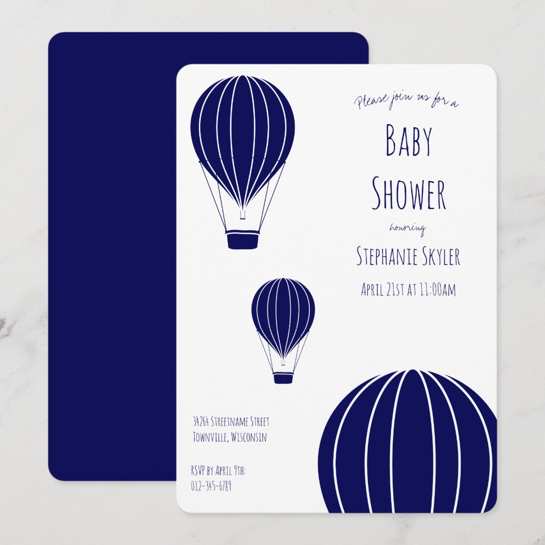 Dark Blue Hot Air Balloon Baby Shower Invitation Zazzle