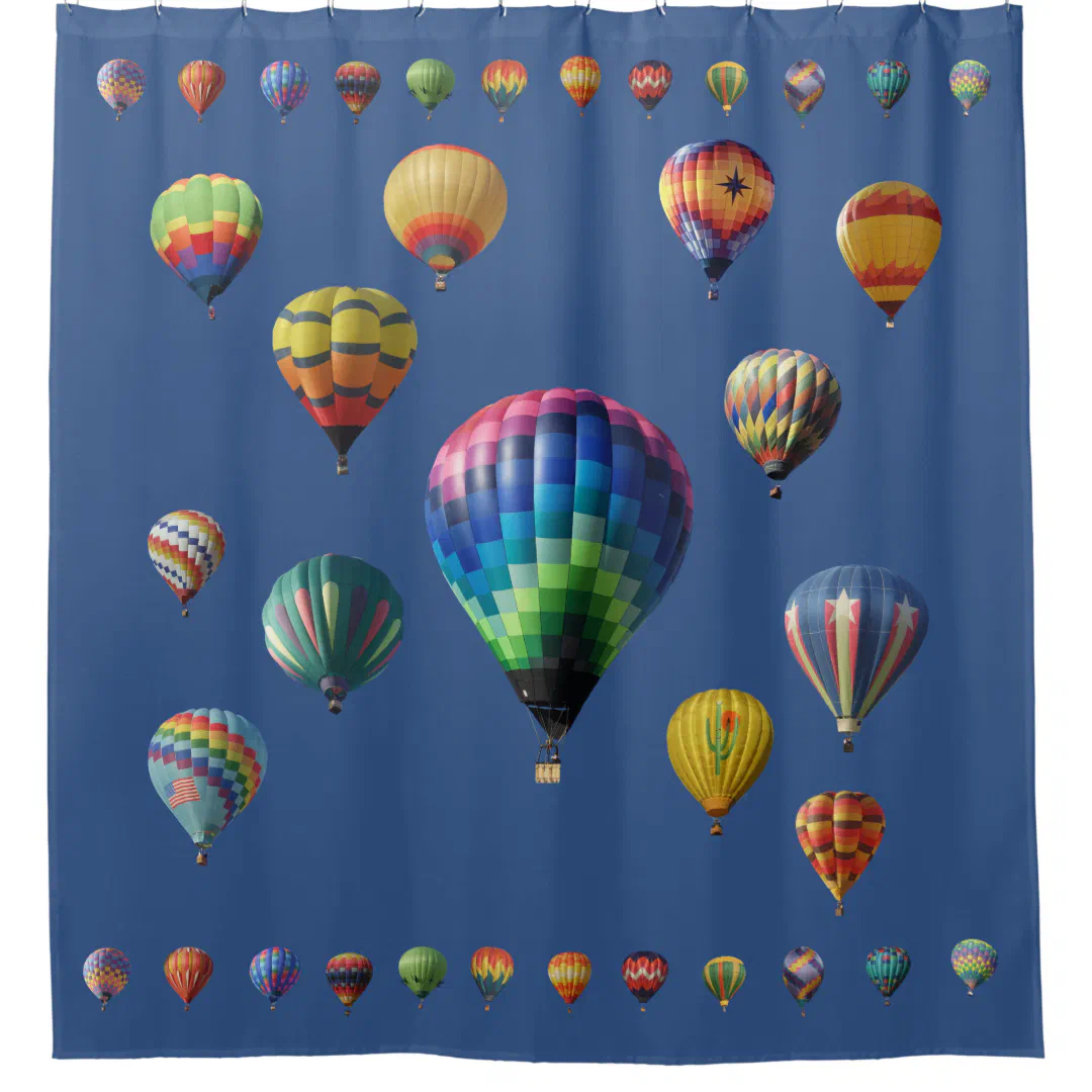 Dark Blue Hot Air Balloons Arrangement Borders Shower Curtain (Front)