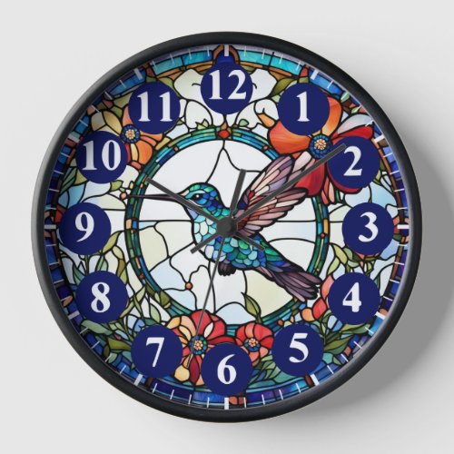 Dark Blue Hummingbird Stained Glass Bird Clock