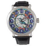 Dark Blue Hummingbird Stained Glass Bird Wrist Watch