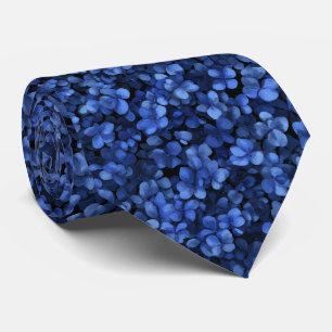 Dark Blue Hydrangea Pattern Neck Tie