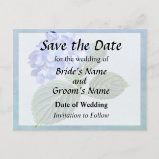 Dark Blue Hydrangea with Leaves Announcement Postcard