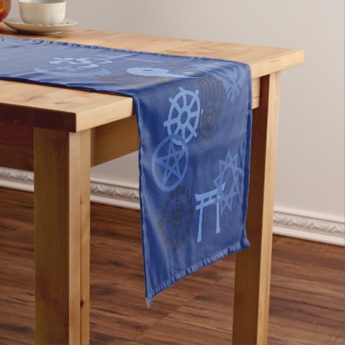 Dark Blue Interfaith Symbols Short Table Runner