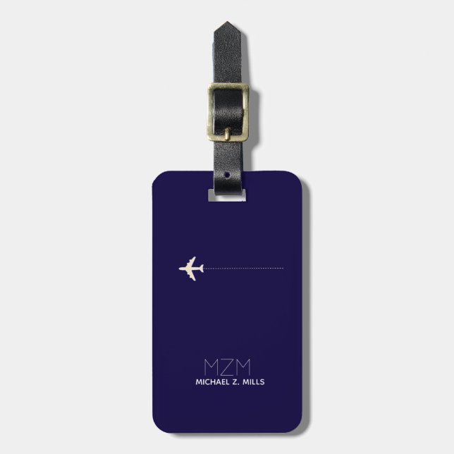 dark blue international travel tag with name (Front Vertical)