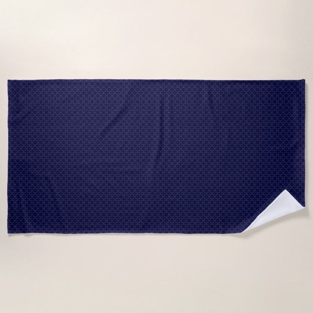 Dark Blue Islamic Geometric Pattern Beach Towel (Front)