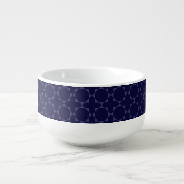 Dark Blue Islamic Geometric Pattern Soup Mug (Front)