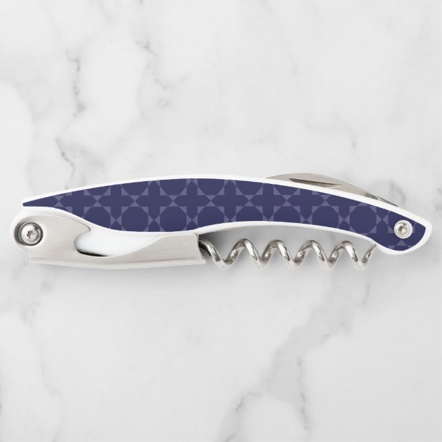 Dark Blue Islamic Geometric Pattern Waiter's Corkscrew (Front)