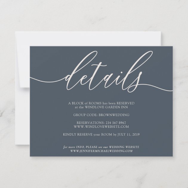 Dark Blue Ivory Signature Simple Details RSVP Card