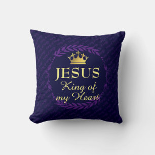 Dark Blue KING OF MY HEART Christmas JESUS Throw Pillow