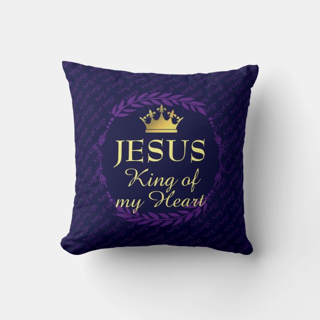 Dark Blue | KING OF MY HEART | Christmas | JESUS  Throw Pillow (Front)