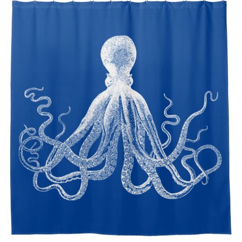 Dark Blue Kraken Octopus Shower Curtain