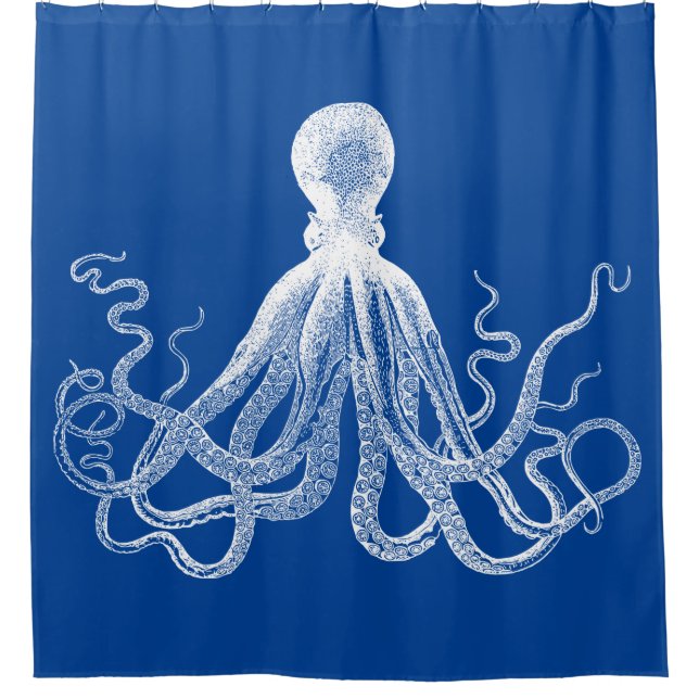 Dark Blue Kraken Octopus Shower Curtain (Front)