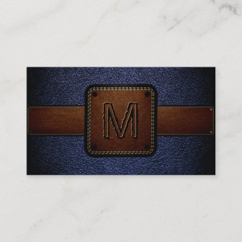Dark Blue Leather Look Brown Monogram Business Card