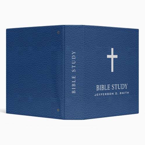  Dark Blue Leather Look Holy cross  BIBLE STUDY  3 Ring Binder