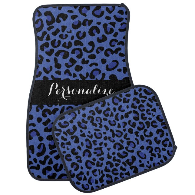 Dark Blue Leopard Animal Stripe | Personalize Car Mat (Set)