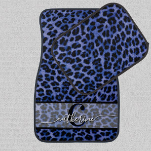 Dark Blue Leopard Print Car Floor Mats