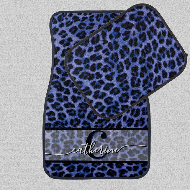 Dark Blue Leopard Print Car Floor Mats (Creator Uploaded)