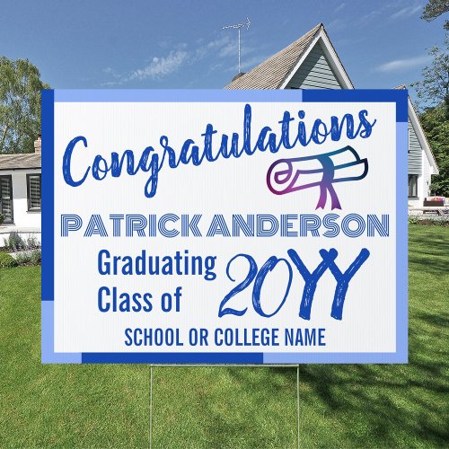 Dark Blue Light Blue Congratulations Graduation Sign