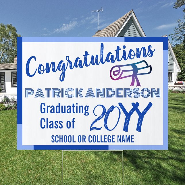Dark Blue, Light Blue Congratulations Graduation Sign (LIGHT BLUE ROYAL BLUE SCHOOL COLORS GRADUATION GRADUATE YARD SIGN HIGH SCHOOL COLLEGE BLUE COLORS)