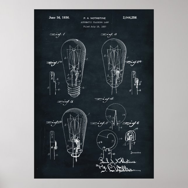 Dark Blue | Light Bulb Patent Poster (Front)