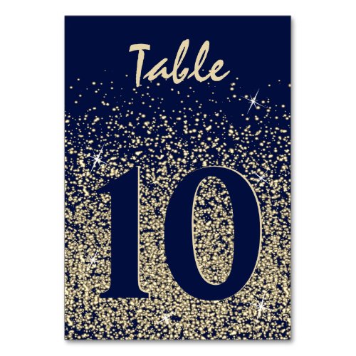 Dark Blue  Light Gold Confetti Table Number