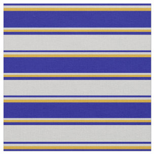 Dark Blue, Light Grey & Goldenrod Colored Stripes Fabric