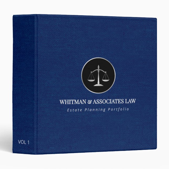 Dark Blue Linen & Justice Scale 3 Ring Binder (Front/Spine)